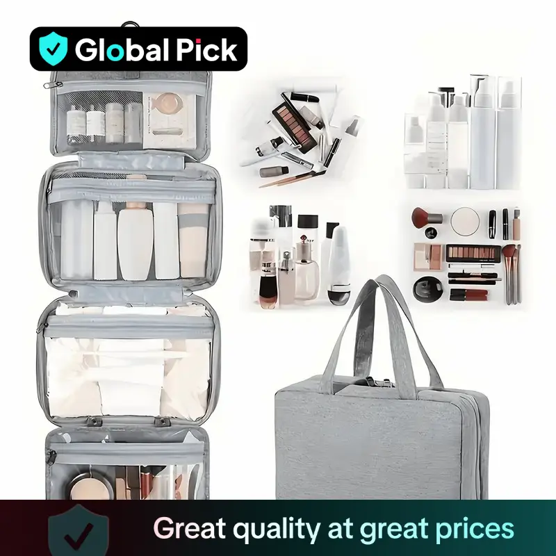 Waterproof Folding Toiletry Bag, 1 Count Multi-functional Travel Cosmetic Organizer, Large Capacity Portable Hanging Toiletry Bag for Business Trips,