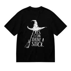 Witch Graphic T-Shirt - Yes I Can Drive a Stick Print,  Machine Washable T-Shirt For Unisex Graphic Tees Print Top Casual Streetwear Gifts Shirts