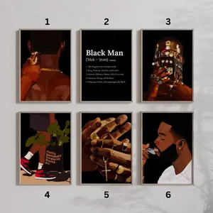 Set of 6 Black Man Art, Masculine Wall Art, Men Wall Decor, Black Art , Hypebeast Wall Art, Men Room Poster, Gift for Him Photo Print Decoration Artistic