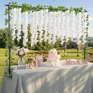 Over The Table Rod Stand with Clamps 27.5"-47.2" Tall 49.2"-98.4" Length Table Arch Stand with Artificial Garlands for Summer Birthday Wedding Decorations(Summer)