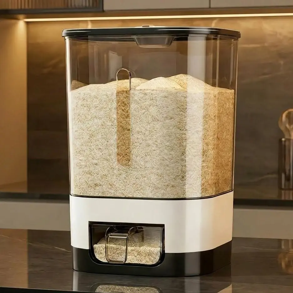 14/25LBS Rice Dispenser, Large Grain Container Storage with Lid Measuring Cylinder，Airtight Food Storage Containers，Reusable, Insect & Moisture Proof，for kitchen organizations and pantries, containing dry grains