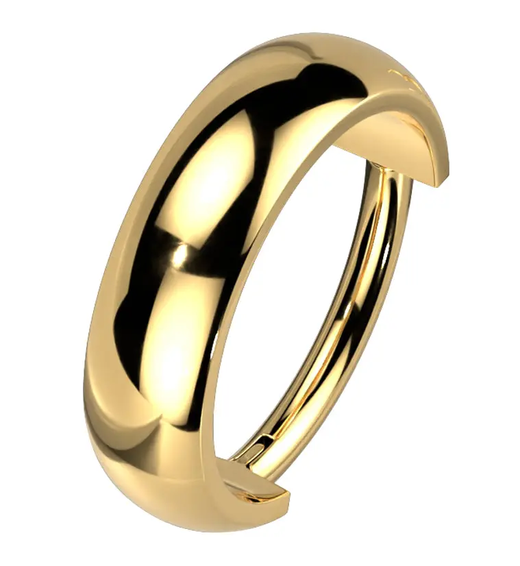 Gold PVD Smooth Titanium Hinged Segment Ring, Segmented Band with Smooth Dome Design, Easy Opening and Closing Fashion Accessory