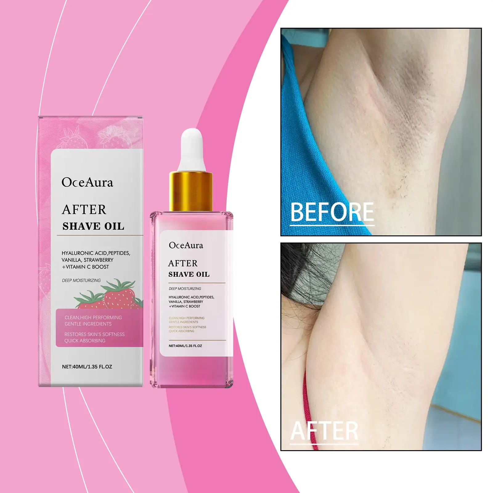 Strawberry Scented Hair Removal Care Essence, Soothes Skin Post-Shave, Quick Absorbing, Essential Shaving & Depilatory Aid
