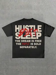 Men's Hustle Sleep The Dream Is Free The Hustle Is Sold Separately Letter Print Graphic Tee, Casual Style Tee, Regular Fit Casual Short Sleeve T-shirt for Summer, Men's Top for Daily Wear, Crewneck