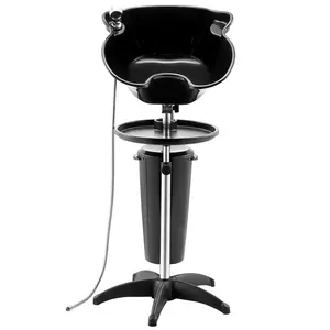 VEVOR Portable Shampoo Bowl, Deep Shampoo Sink with Adjustable Height & Angle, Washing Hair Station Includes Drain Hose, Shower Head and Bucket, Salon Sink for Home & Barber Use, Black