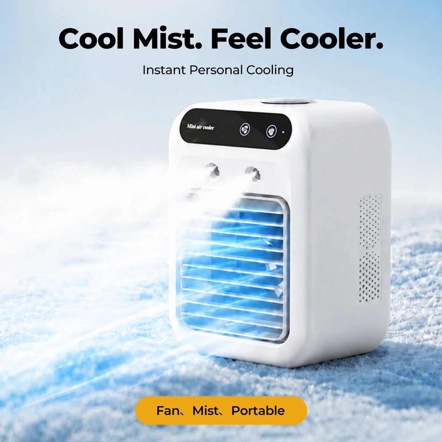 BougeRV Portable Mist Fan, Rechargeable Personal Evaporative Air Cooler with 3-in-1 Cooling, 2 Mist Speeds, Large Water Tank, Quiet Operation, Long Battery Life, USB-C Charging, for Bedroom, Office, Desk, Camping, Gifts for Summer, 16.4*11.4*21.4CM