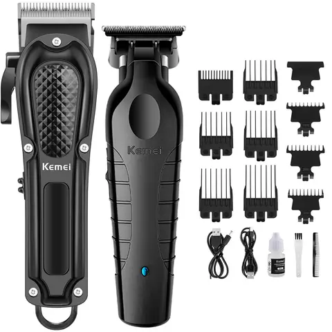 KEMEI Professional Cordless Hair Clipper Set - Adjustable, Portable, Rechargeable Barber Equipment with Batteries, Blade-Type, Automatic, Home Haircut Accessory, Men's Gift, Beard Hair Trimmers & Clippers