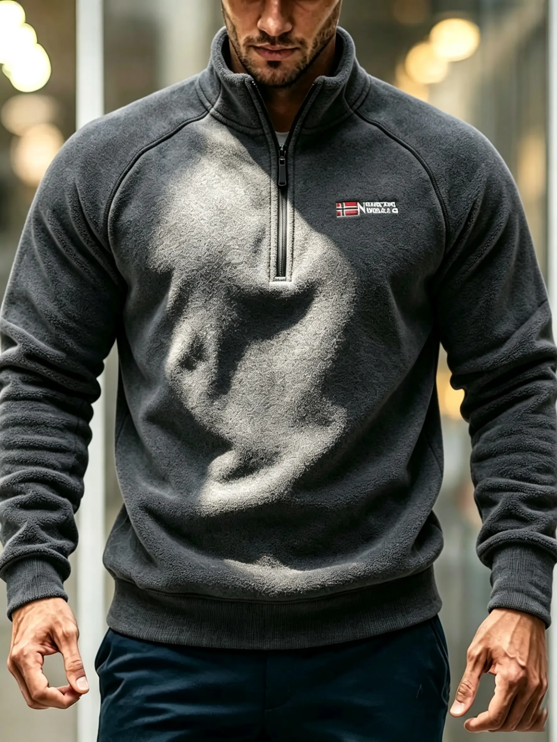 Men's military-style warm fleece pullover