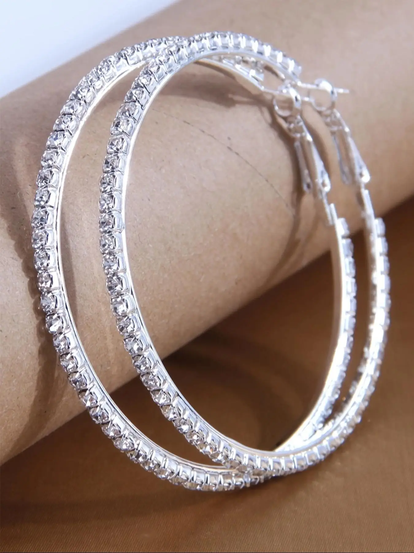 Women's Elegant Rhinestone Decor Hoop Earrings, 1 Pair Fashion Glittering Hoop Earrings for Party, Daily Decor, Trendy All-match Luxury Jewelry As Bir