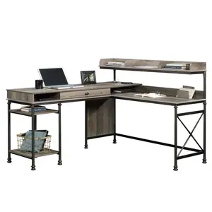 Sauder Canal Street L-Shaped Desk with USB Ports & Pencil Drawer for Home Office - Spacious Tabletop, Sturdy Construction, Easy Assembly