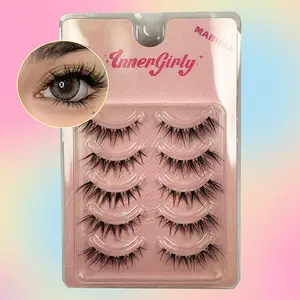 InnerGirly Natural Manhua Lashes - High-Quality Fiber Strip Eyelashes for Bold DouYin Makeup Looks, 5 Pairs per Box, Anime inspired, Easy to Create, Versatile for Various Looks - Cosmetic