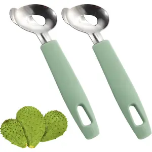 2 Pack Cactus Peeler Spoon, Stainless Steel Cuchara Pelador de Nopales, Multi-Function Peeling ,  Noodle , Kitchen Tool (2, mint green)