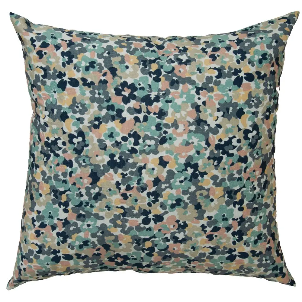 Rizzy Home 22"x22" Poly-Filled Throw Pillow, Dainty Floral Botanical Canvas, Aqua/Blue Blush Slate, UV-Resistant UV Protection, Indoor-Outdoor Blue and White Floral Reading Pillow