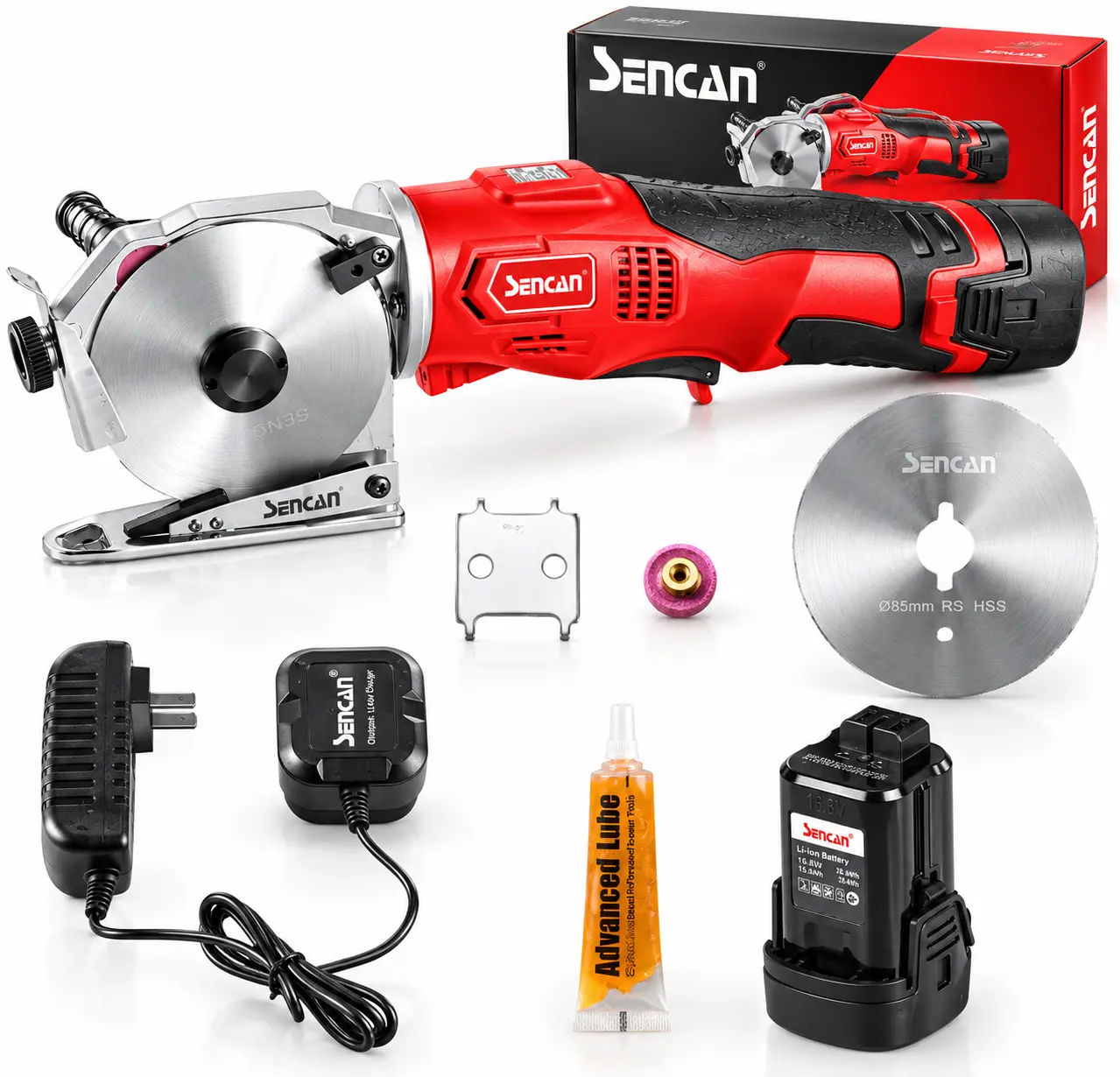 SENCAN 16.8V Cordless Electric Rotary Shear Cutter, Multi-layer Scissors with 1.3" Cutting Thickness, 1 Battery, 2 Blades, for Cloth, Leather, Home DIY & Mancave Power Tools