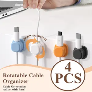 Cord Organizer Holder 4 PCS Strong Adhesive Desk Cable Management Magnetic Easy Open Rotatable Cable Organizer for Home Office Car Desk Nightstand 360° Rotation Cable Orientation Adjust with Ease