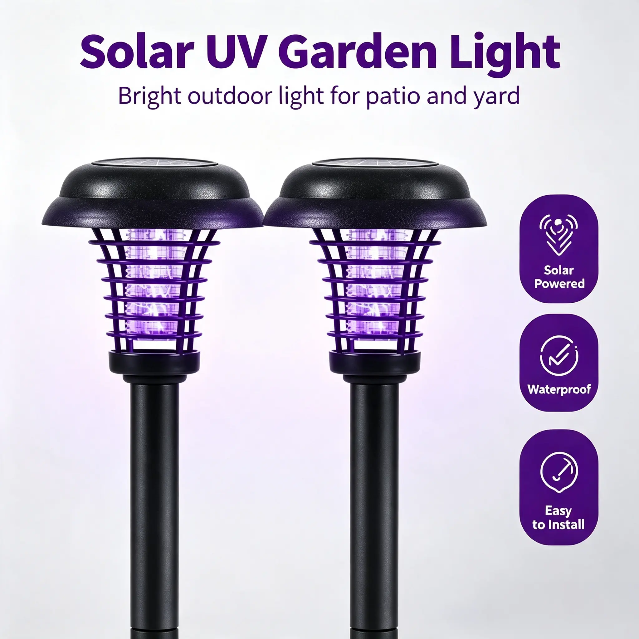 Solar UV  Stake Light, Waterproof Solar Powered Landscape Pathway Lamp, Dual Mode Decor Lighting for Garden, Lawn, Backyard Patio Rechargeable LED Flashlight with Laser home outdoor power outage emergency