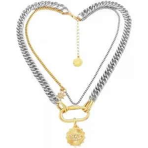 Whispering Meadows Women's "Evil Eye" Sun Necklace — Two-Tone Layered Pendant