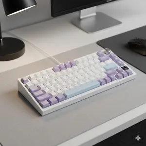 Multi-Function Knob RGB Gaming Keyboard Customizable Dynamic Backlight 4000mAh Long Battery Bluetooth Wireless Wired Tri-Mode Hot-Swappable Mechanical Keyboard Portable for Office and Gaming