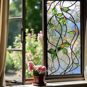 Vine Plant Design Window Film, PVC Static Adhesive Glass Sticker, 45x100 Cm, Removable Reusable Privacy Protector, Easy Installation