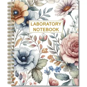 Lab Notebook/Laboratory Notebook - (.25" Grid Format), Laboratory Notebook Quad Ruled Science Lab Book for Chemistry, Physics, 8" x 10", Spiral Bound, Flexible Cover, Flower