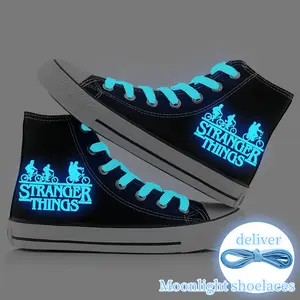 "Stranger Things" themed luminous high-top flat-bottomed casual sneakers, suitable for both men and women, can be worn in all seasons, canvas shoes, the perfect choice for students' birthday gifts.Shoes, sports shoes, training shoes, running shoes