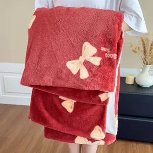 Christmas Bow Warm Multi-Functional Plush Blanket, Soft Fluffy Throw for Sofa Bed Winter Home Decor Gift for Valentine's Day Christmas Halloween