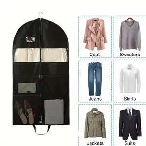 Wardrobe Hanging Formal Dress Dust Bag,Clothing Dust Cover, Home Wardrobe, Hanging Suit Coat,Non-woven Fabric, Multi Grid, Storage Bag Metal Window Black