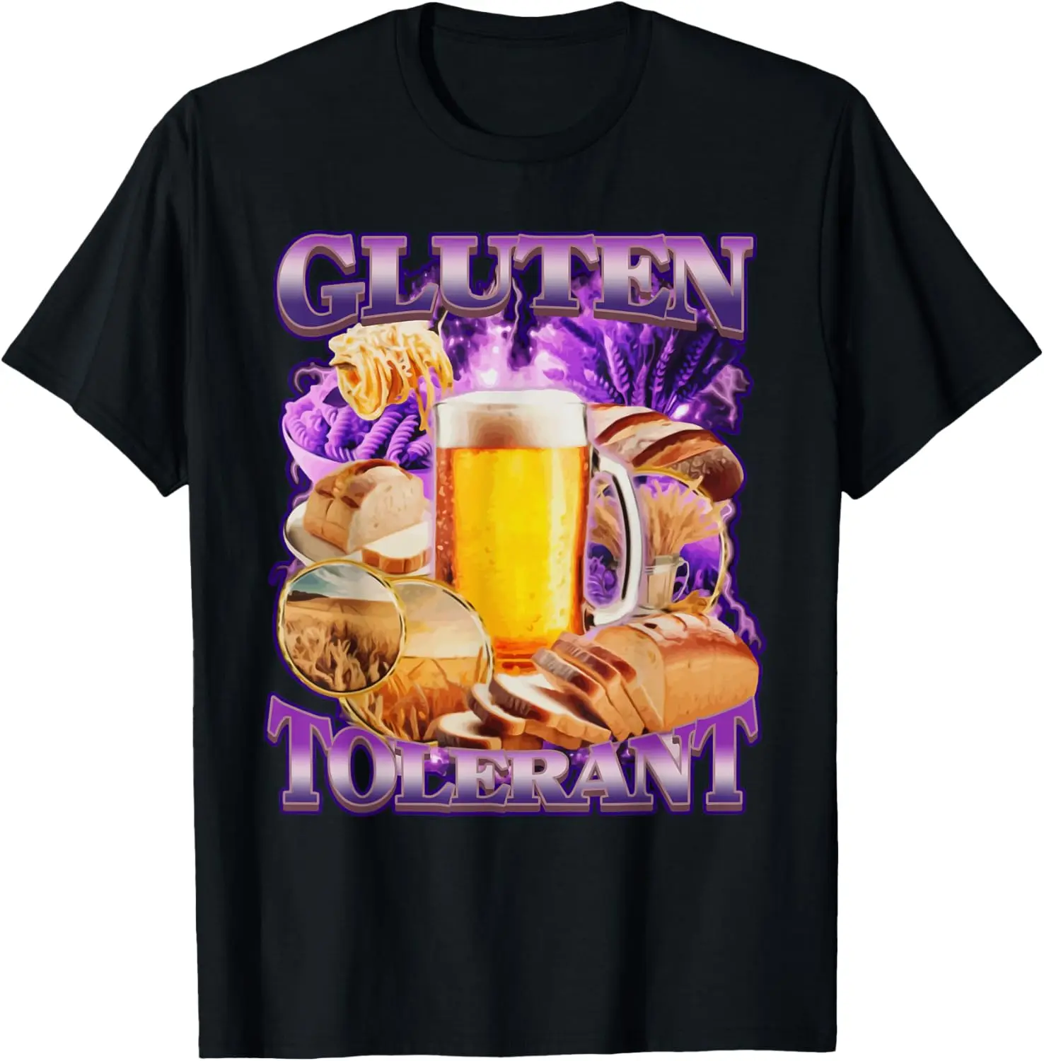 Casual Graphic T-Shirt for Women, Distressed Cotton Round Neck Shortsleeve Top, Funny Gluten Tolerant Keto Diet Print, Tshirt, Vintage