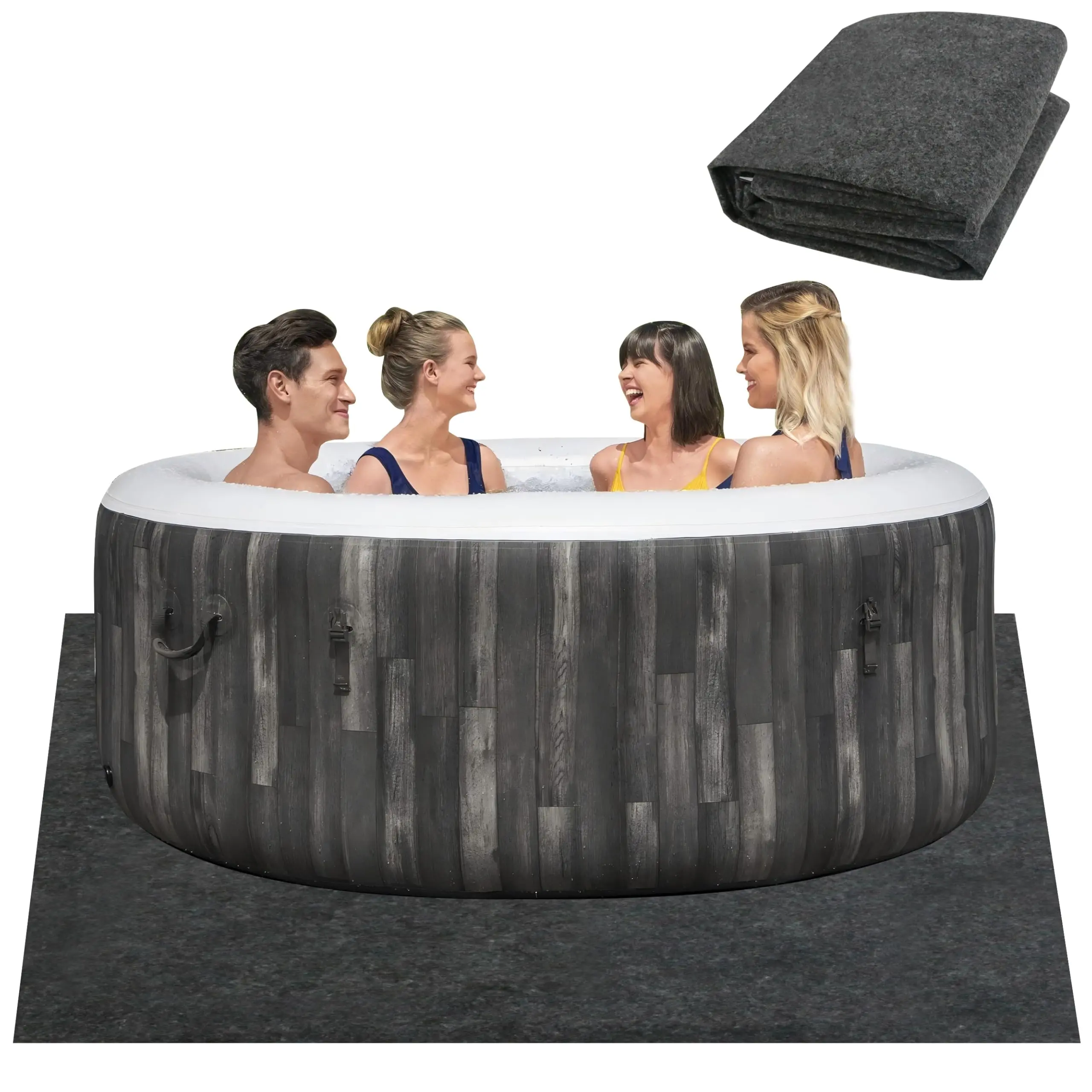 70x70 in PVC Felt Protective Hot Tub Mat for Above-Ground Pool Hot Tubs, Water-Resistant Absorbent and Non-Slip Base with Washable Backing, Indoor Spa and Outdoor Ready Foldable Pad for Easy Clean & Storage, Folds Flat For Easy Storage