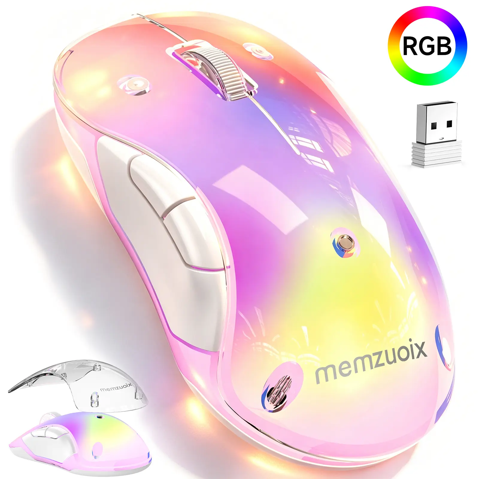Halokin Wireless Rechargeable Mouse, Ergonomic 5 Button LED Computer Mouse with Removable Cover, 2.4GHz Portable Optical Mouse for Laptop PC MacBook Desktop