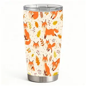 20oz Cute Autumn Fox and Leaves Stainless Steel Tumbler， Tumbler with Lid Double Wall Vacuum Insulated Travel Mug