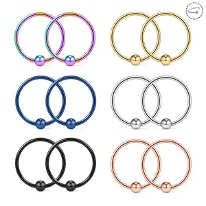 OIDEA Nose Ring Hoop Set 22G 316L Surgical Steel 8mm Seamless Captive Round Body Piercing Jewelry 12PCS Multi-Color Unisex