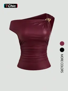 Women's Fashion Casual Slim Sleeveless Asymmetrical Shoulder Top Womenswear, Perfect for Shopping and Commuting, Stylish Everyday Wear