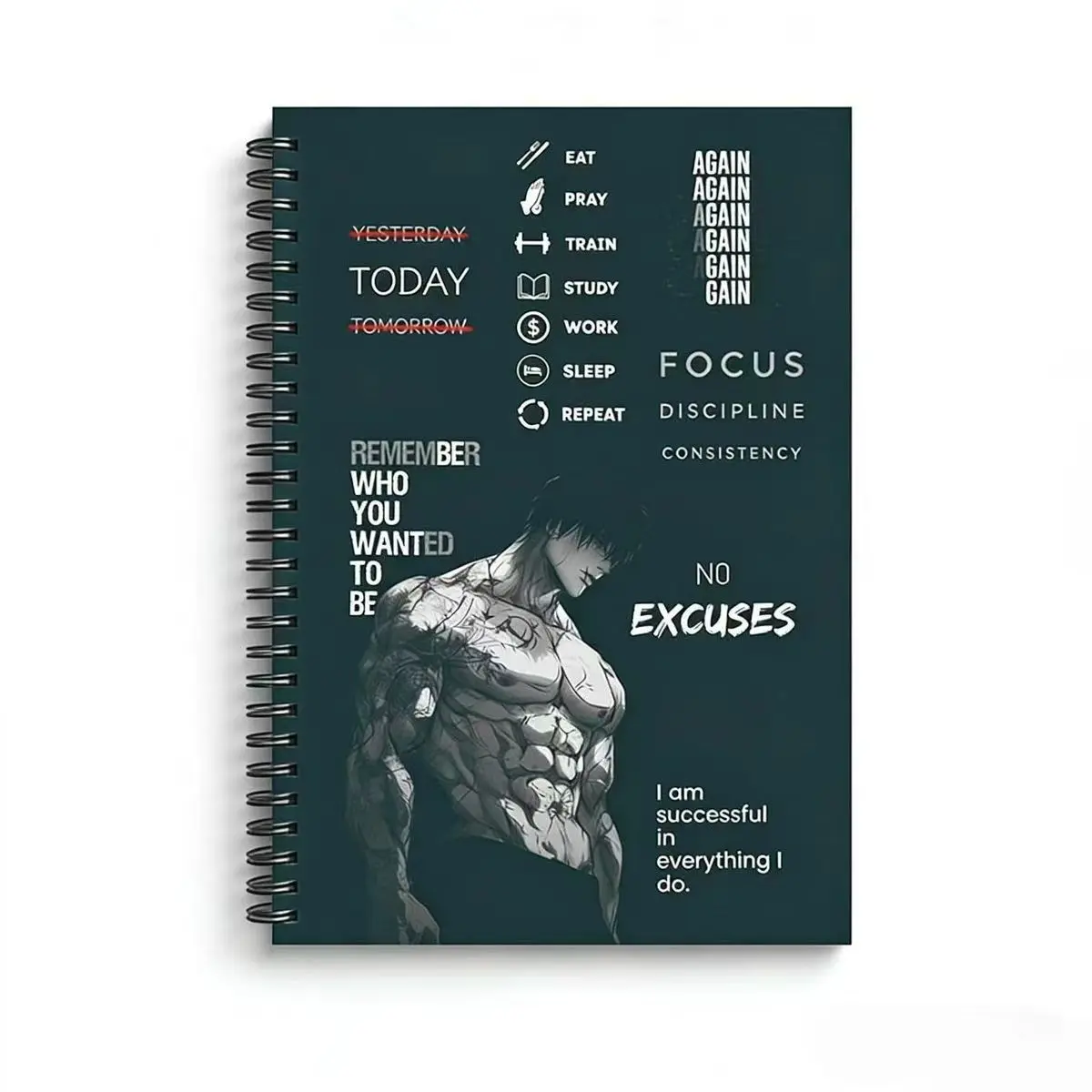 Gym Fitness Discipline Planner, Motivational Male Workout Training Log, Daily Habit Tracker, Self-Improvement Journal, Focus and Consistency Diary