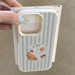 Coffee Croissant Pattern Matte Full Cover Durable Protective Anti-Drop Phone Case for Smartphone iPhone X/XS/XR/XS Max/11/12/13/14/15/16/17 Pro Max, Gift for Women