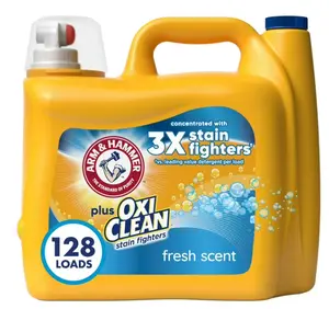 ARM & HAMMER Plus OxiClean Stain Fighters Liquid Laundry Detergent, Fresh Scent, 128 Loads