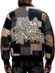Patchwork Denim Graffiti I’m A Sore Winner Bomber Jacket