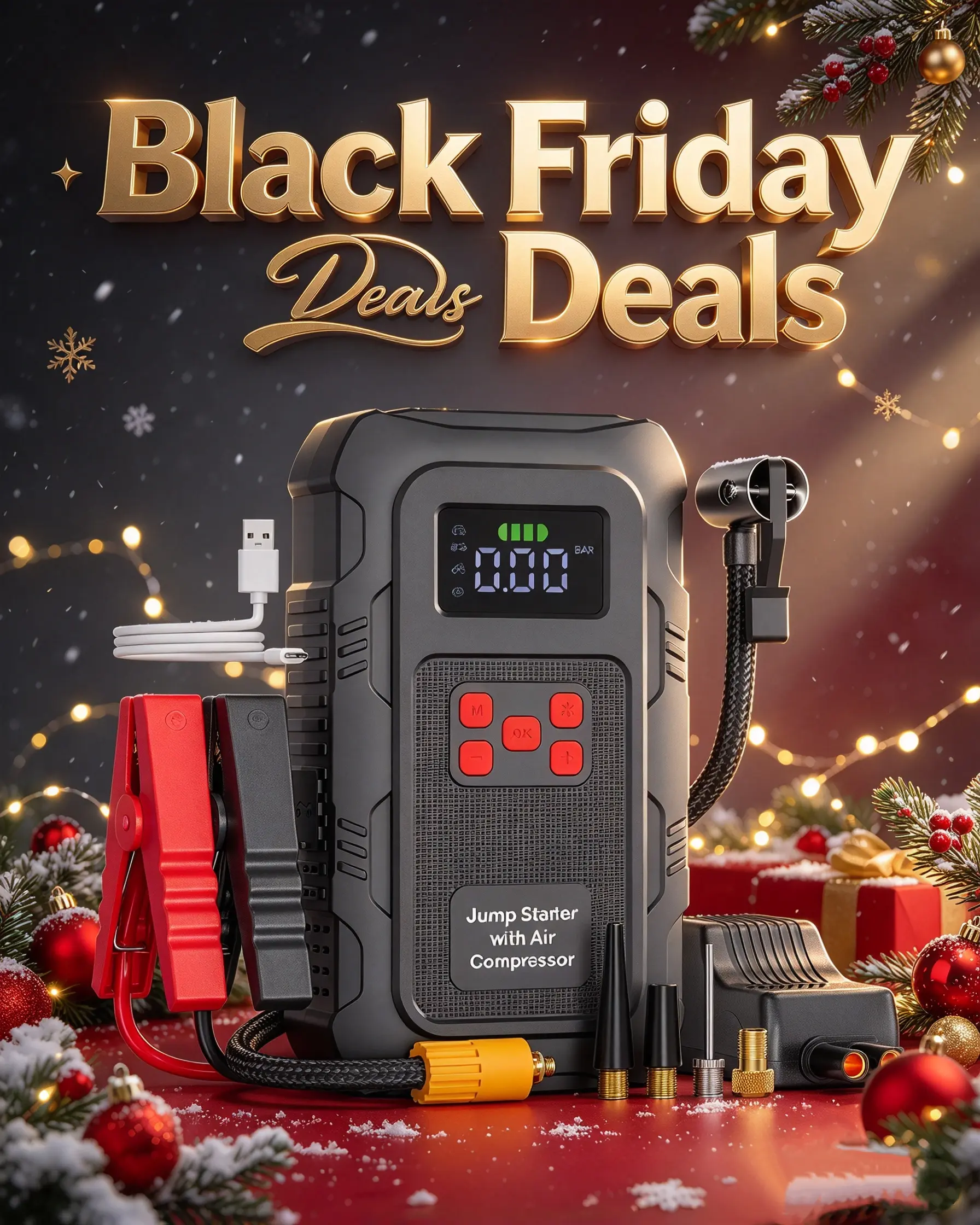 [POVASEE] 6000A Portable Jump Starter & 150PSI Air Compressor – 24000mAh Dual-Engine Car Emergency Power Bank for Gas & Diesel