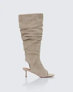 Stormi Sand Faux Suede Open Toe Slouch Boots