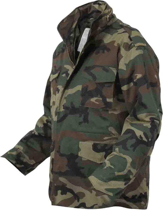 Woodland Camouflage - Tactical M-65 Field Jacket Army Coat M65 - Poly/Cotton Twill - with Removeable Liner