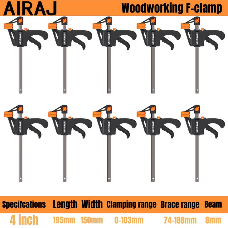 AIARJ Clamp, 10pcs Woodworking F Clamp 4Inch Bar F Clamps Clip Wood Carpenter Tool Grip Quick Ratchet Release Squeeze Woodworking DIY Hand Tool Kit Projects Safety