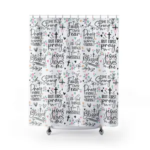 Christian Shower Curtain | Faith Bible Verse Bathroom Decor | Scripture Inspirational Quote Curtain | Religious Gift