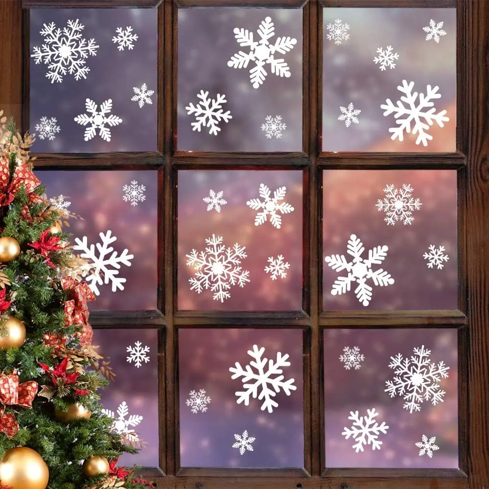 LUDILO 135Pcs Christmas Decorations Window Clings Snowflakes Window Decals | Static Window Stickers for Christmas Window Decorations, Ornaments Xmas Party Supplies, Thanksgiving/Party Décor Indoor