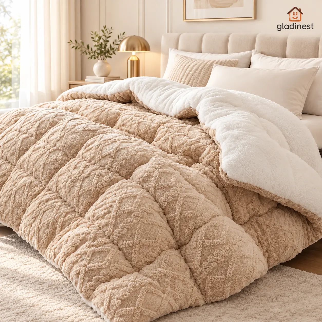 Gladinest 1Pc Luxury Plush Taffeta Comforter – Extra Thick Double-Sided Blanket with 500GSM Filling, Ultra-Soft Heavyweight Warm Bedding for Fall & Winter, Queen/King Size