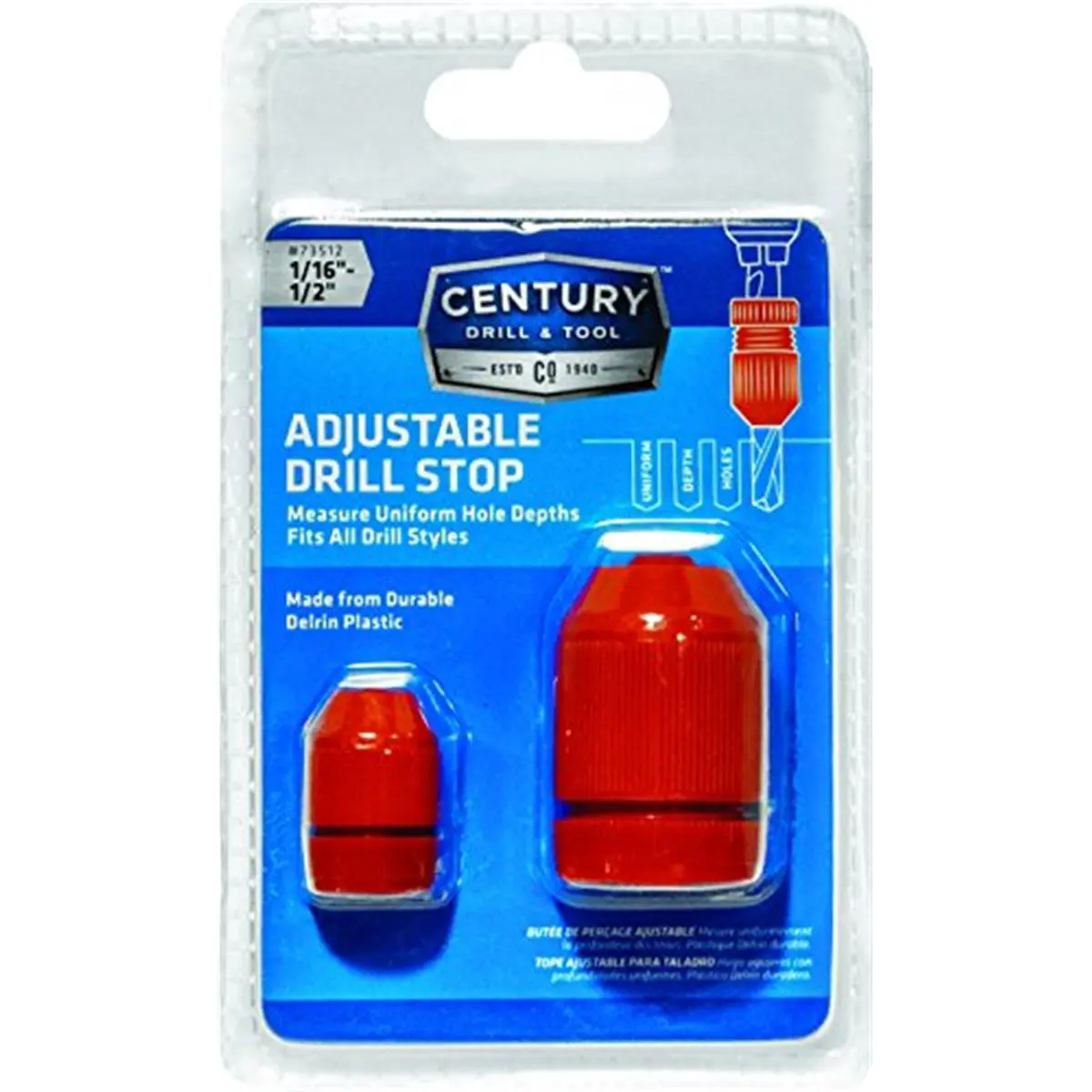 Century Drill & Tool 2-Piece Adjustable Drill Stop Set with Collars for Accurate Depth Control, Fits 1/16 in. to 1/2 in. Bits