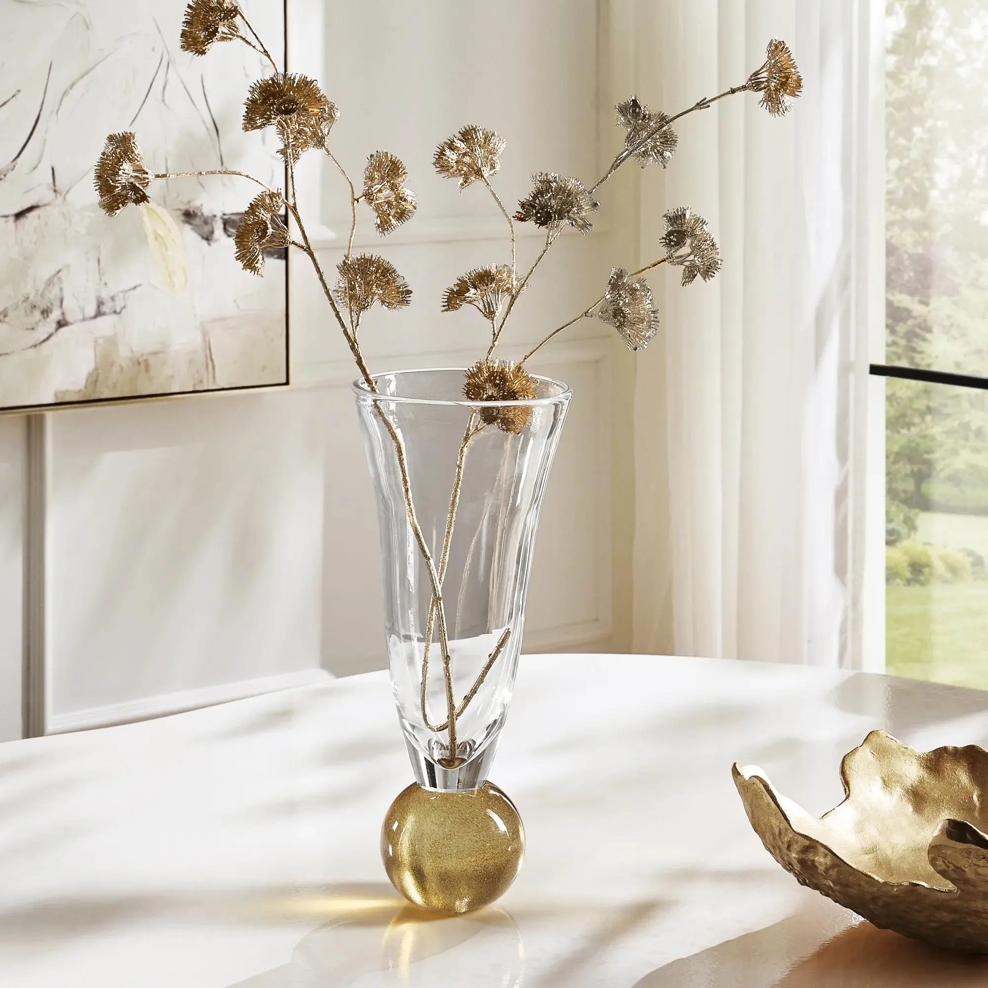 Z Gallerie Palazzo Decorative Luminous Round Glass Bauble Vase - Honey Gold, Modern Glam Home Decor Piece