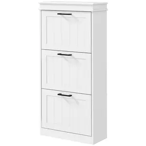 HOMCOM Shoe Storage Cabinet with 3 Flip Drawers, Freestanding Narrow Shoe Cabinet with Adjustable Shelves, Slim Hidden Rack Organizer for Entryway, Hallway, White