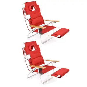Ostrich (2 Pack) Deluxe 3N1 Adjustable Padded Sports Chair with Footrest, Red