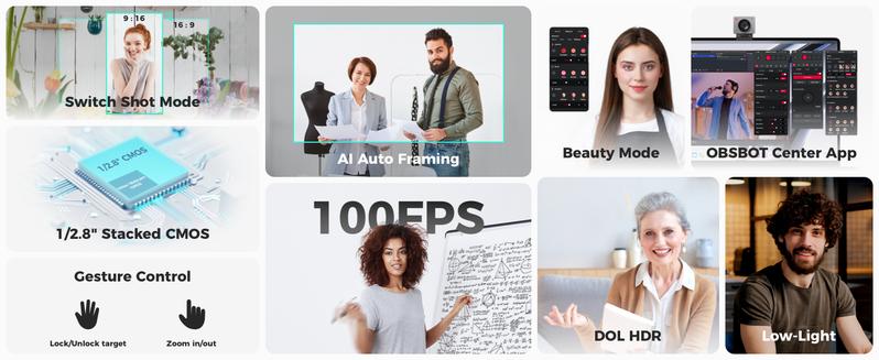 OBSBOT Meet SE 1080P Webcam with AI Framing Streaming Camera, 1/2.8" Sensor, Beauty Mode, Gesture Control, DOL HDR, Web Camera for Desktop and Gaming