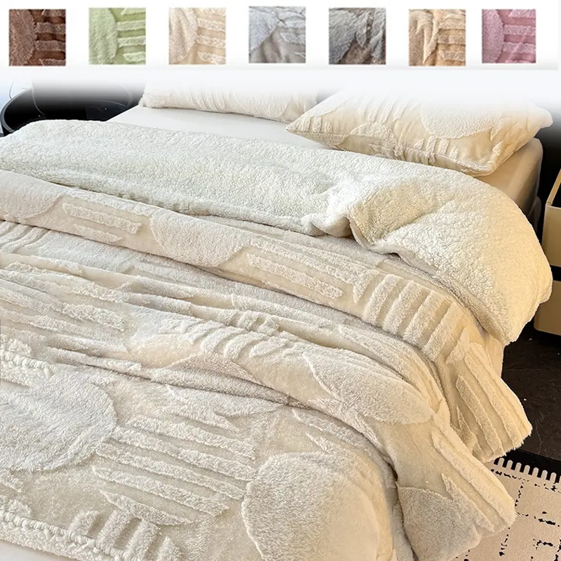 1pc Circle Texture Blanket, Fall Winter Essential, Double Layer Thickened, Temperature Lock Warm, Multiple Colors